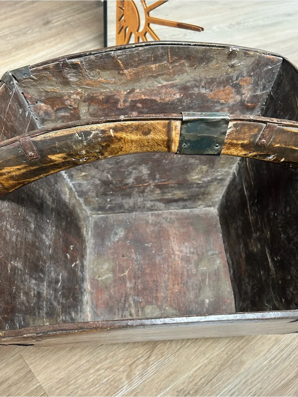 Vintage Chinese Wood Rice Bucket Primitive Grain Box Planter